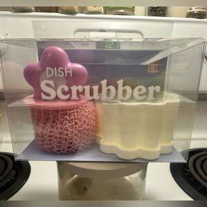 Pink and Cream Floral Dish Scrubber Set